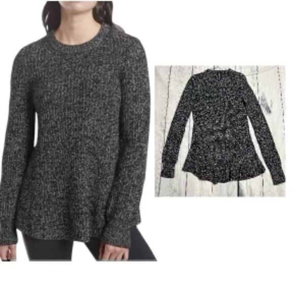 Athleta Sierra Tunic Sweater Womens Sz Small Black Marled Crew Wool Blend Knit - Picture 1 of 5